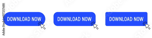 Set of "download" blue buttons with mouse arrow