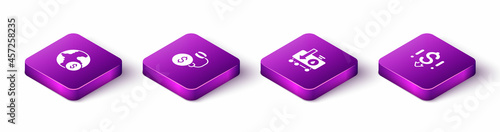 Set Isometric Global economic crisis, Debt ball chained to coin, Drop crude oil price and Dollar rate decrease icon. Vector