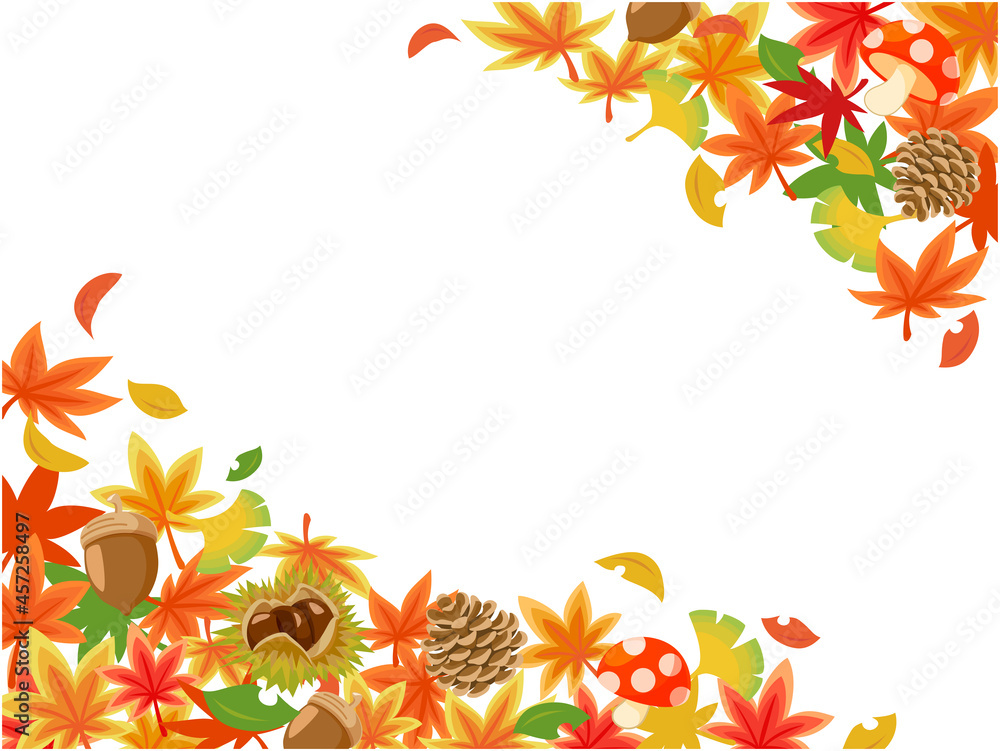 秋の紅葉 背景 紅葉フレーム もみじ イチョウ どんぐり 栗 Stock Vector Adobe Stock