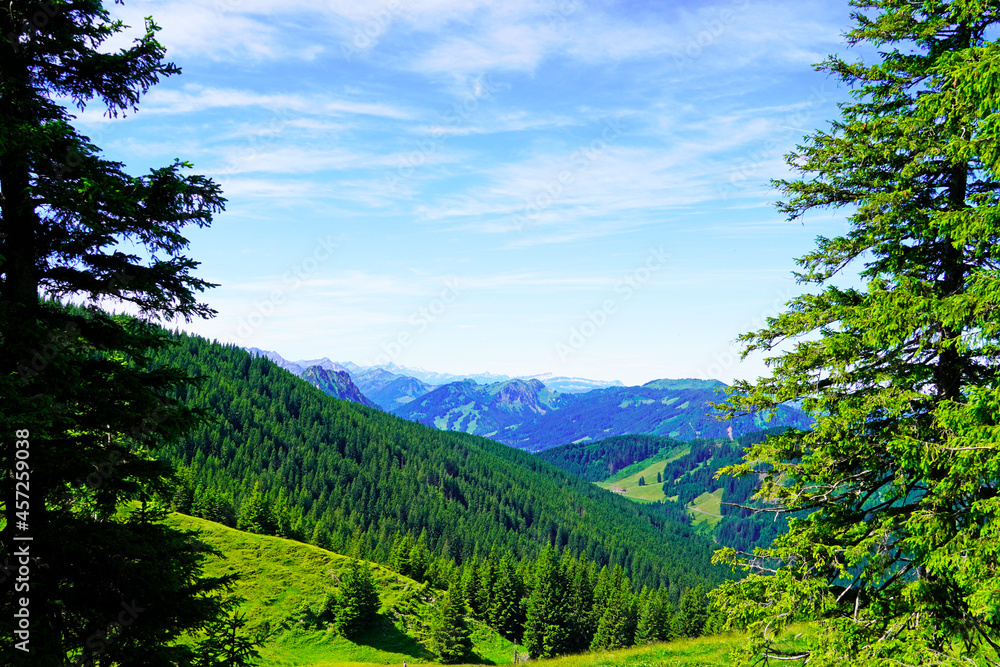 View from the Alpspitz alpine summit in the Allgäu. Bavarian panorama landscape. View from the Alpspitz alpine summit in the Allgäu. Bavarian panorama landscape.
