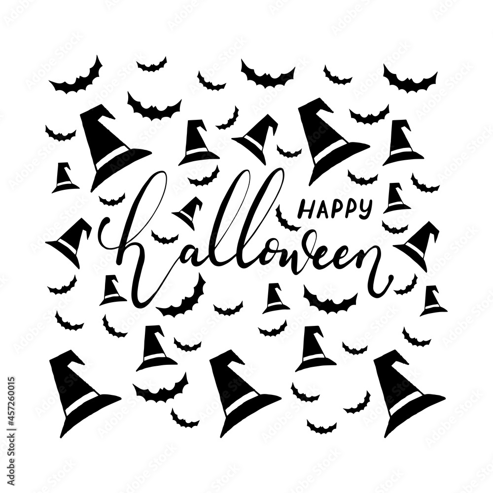 Happy Halloween Hand Lettering Text On White Background. Handwritten Halloween Brush Lettering. Typography Print For Flyer, Poster, Greeting Card, Banner and Invitation. Hand drawn Lettering Text.