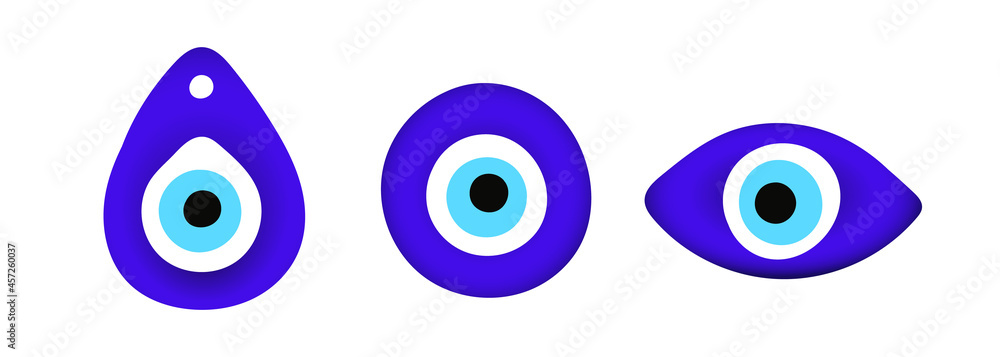 Blue oriental evil eye symbol amulet flat style design vector illustration isolated on white background. Greek or turkish nazar protection talisman. Blue oriental evil eye symbol amulet flat style design vector illustration isolated on white background. Greek or turkish nazar protection talisman.