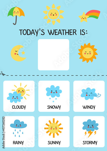 Todays weather template for kids. Weather chart.