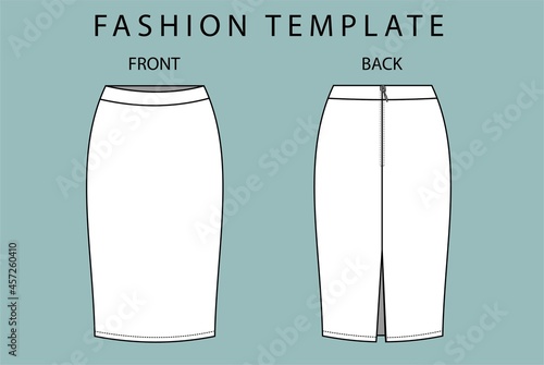 skirt front and back view. fashion flat sketch template