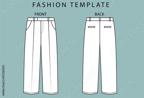 pant front and back view. fashion flat sketch template