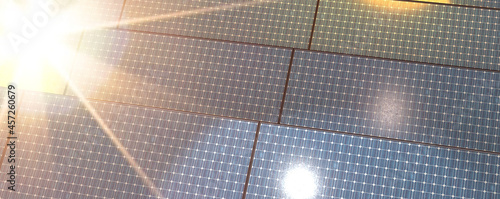Rows array of solar panels or polycrystalline silicon solar cells in solar power plant using sunlight energy photo