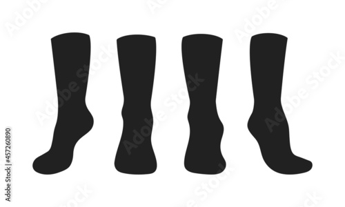 Black socks template mockup flat style design vector illustration set isolated on white background. Long black socks with different angles mockups.