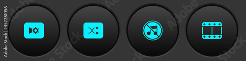 Set Music or video settings, Arrow shuffle, Speaker mute and Play icon. Vector
