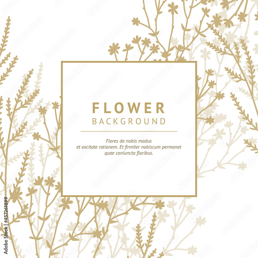 Floral background with copy space for text.Square frame of flowers, leaves.Vector design templates in modern style for flower shop,greeting cards,cosmetics,packaging,wedding invitations,posters,cover