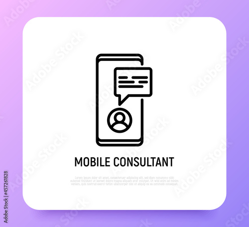 Online consultant thin line icon: chat with doctor on screen of smartphone. Telemedicine. Modern vector illustration.