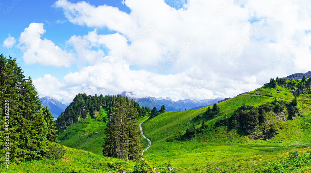 Fototapeta premium View of the panorama landscape from the Hahnenkamm. Mountain in Austria with the surrounding nature.