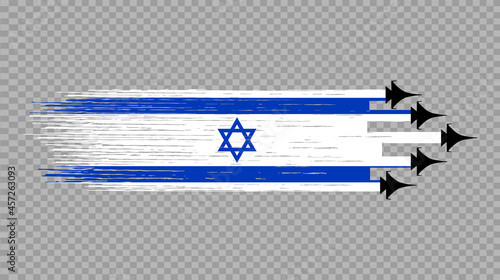 Israel flag with military fighter jets isolated  on png or transparent ,Symbols of Israel,template for banner,card,advertising,poster, vector,top gold medal  winner sport country