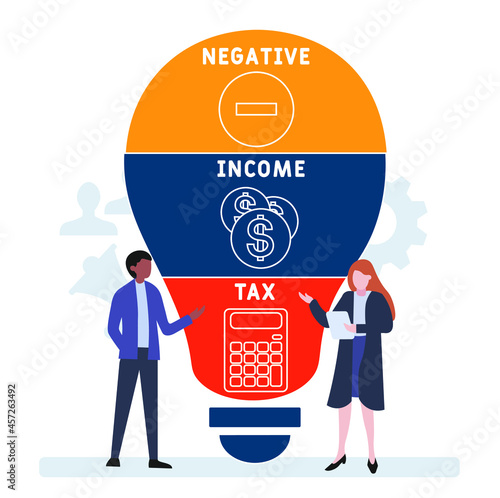 Flat design with people. NIT - Negative Income Tax acronym. business concept background. Vector illustration for website banner, marketing materials, business presentation, online advertising