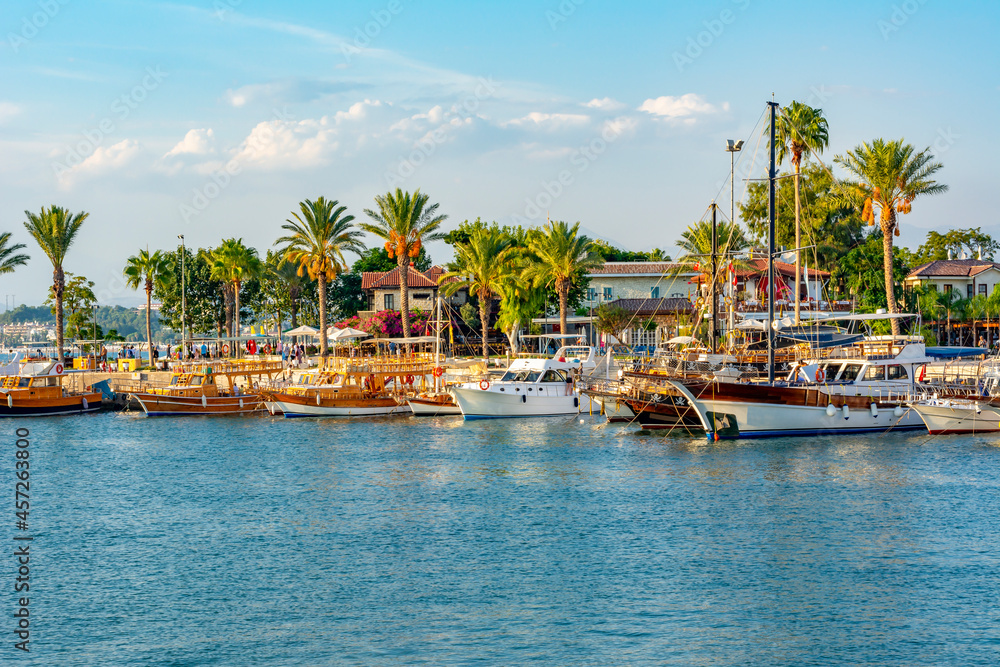 Ships and boats in Side port, Turkey