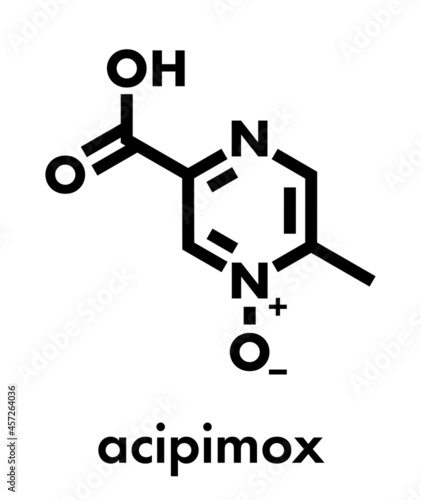 Acipimox hypertriglyceridemia drug molecule. Skeletal formula.
