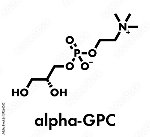 Alpha-GPC (L-Alpha glycerylphosphorylcholine, choline alfoscerate) molecule.  Skeletal formula.