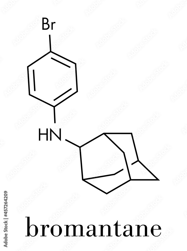 Bromantane asthenia drug molecule. Also used in sports doping. Skeletal formula. Bromantane asthenia drug molecule. Also used in sports doping. Skeletal formula.