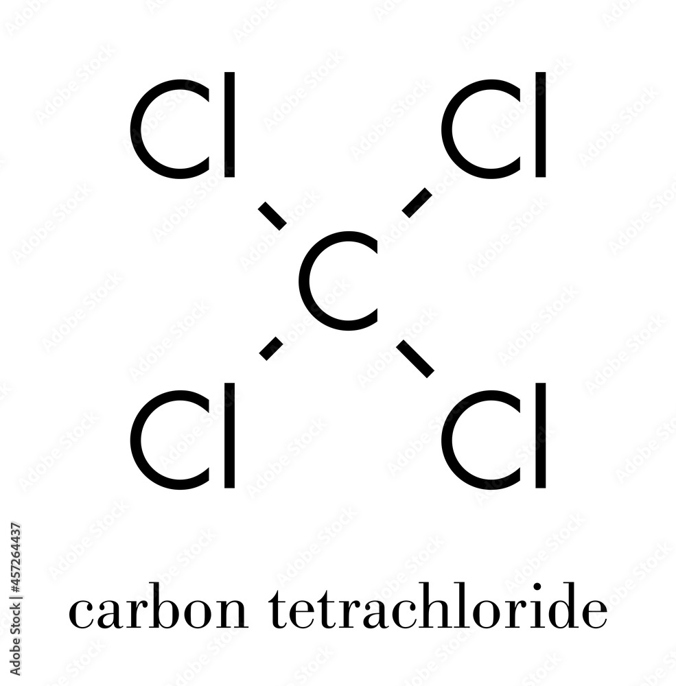 Carbon tetrachloride (tetrachloromethane) solvent molecule. Skeletal formula. Stock Vector