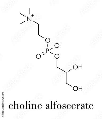 Alpha-GPC (L-Alpha glycerylphosphorylcholine, choline alfoscerate) molecule.  Skeletal formula.