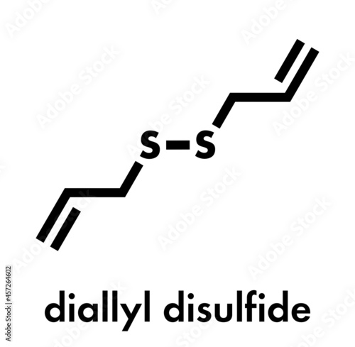 Diallyl disulfide garlic molecule. One of the compounds responsible for taste, smell and health effects of garlic. Skeletal formula.