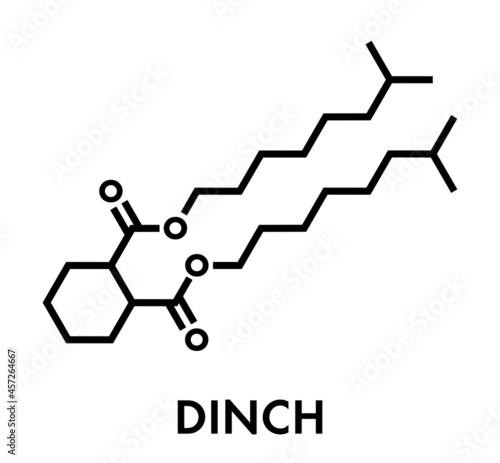 1,2-Cyclohexane dicarboxylic acid diisononyl ester (DINCH) plasticizer molecule. Alternative to phthalates. Skeletal formula.