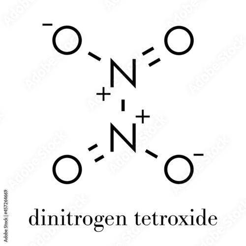 Nitrogen tetroxide (dinitrogen tetroxide, N2O4) rocket propellant molecule. Skeletal formula.