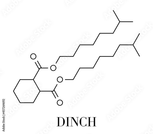 1,2-Cyclohexane dicarboxylic acid diisononyl ester (DINCH) plasticizer molecule. Alternative to phthalates. Skeletal formula.