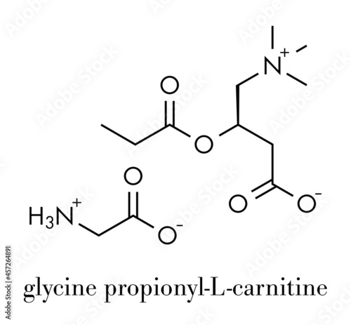 GPLC (glycine propionyl-L-carnitine) nutritional supplement molecule.  Skeletal formula.