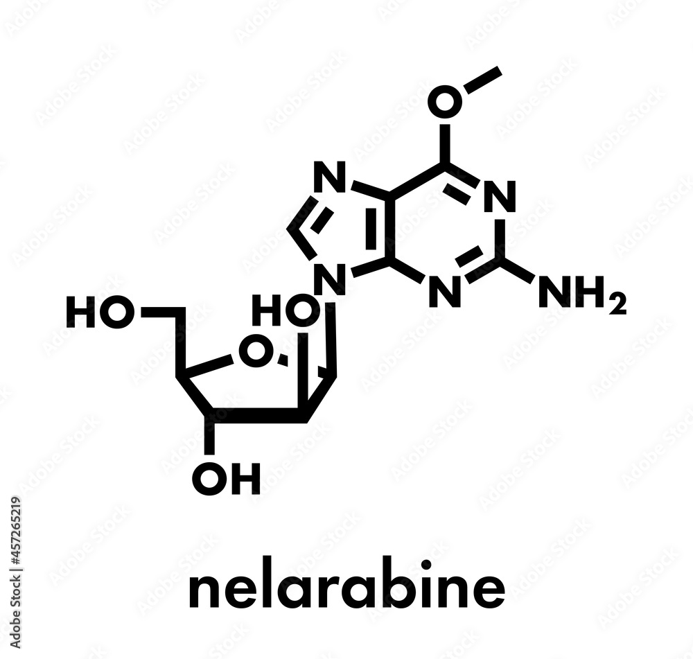 Nelarabine leukemia drug molecule. Skeletal formula.