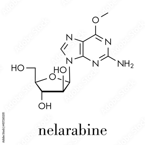 Nelarabine leukemia drug molecule. Skeletal formula.