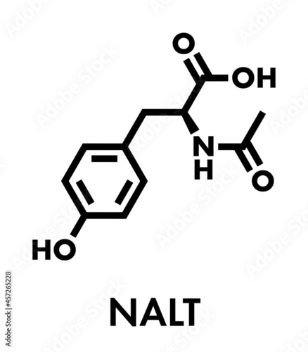 N-acetyl-tyrosine (NALT) molecule. Acetylated form of the amino acid tyrosine. Skeletal formula. photo