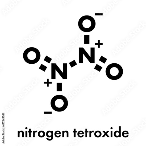 Nitrogen tetroxide (dinitrogen tetroxide, N2O4) rocket propellant molecule. Skeletal formula.