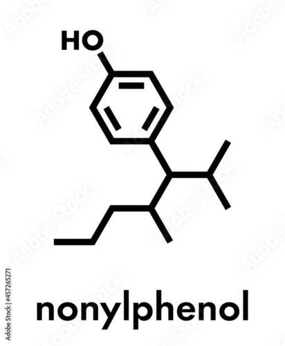 Nonylphenol endocrine disruptor molecule (one isomer shown). Skeletal formula.