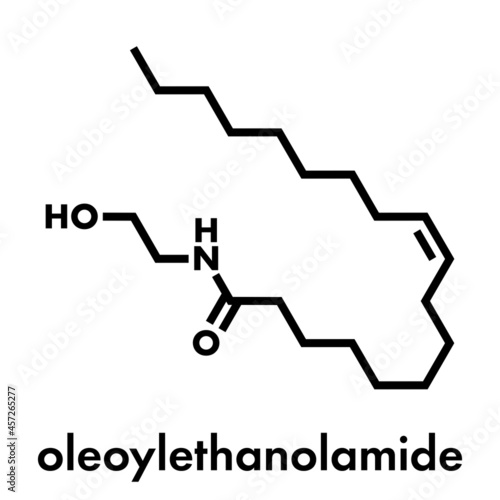 Oleoylethanolamide (OEA) endogenous peroxisome proliferator-activated receptor alpha (PPAR-α) agonist molecule. Skeletal formula. photo