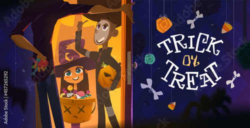 Halloween Evening Time with Children. Trick or Treat