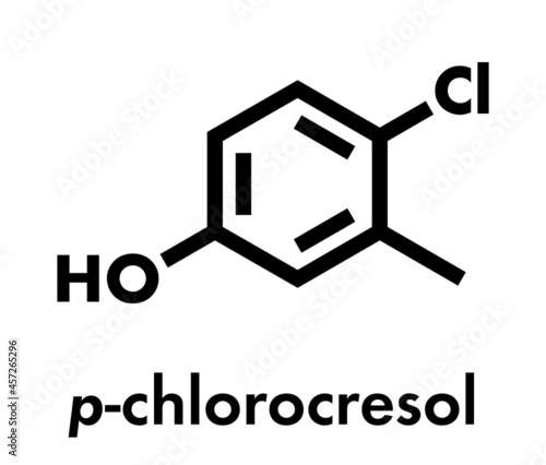 Chlorocresol (p-chlorocresol) antiseptic and preservative molecule. Skeletal formula.