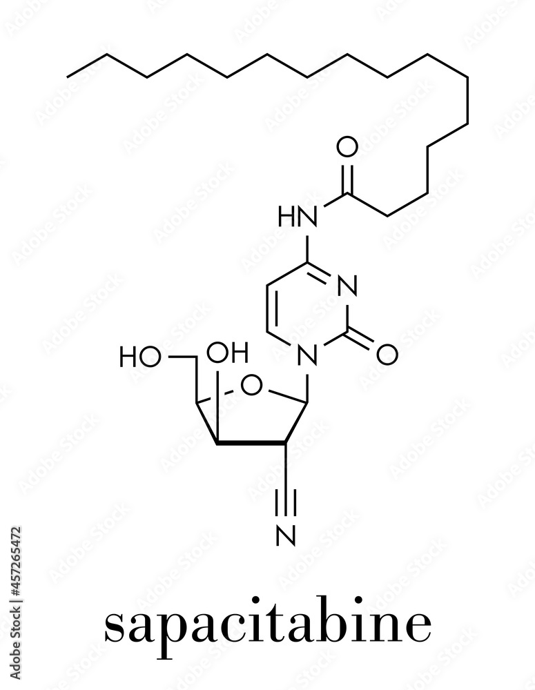 Obraz premium Sapacitabine cancer drug molecule (nucleoside analog). Skeletal formula.
