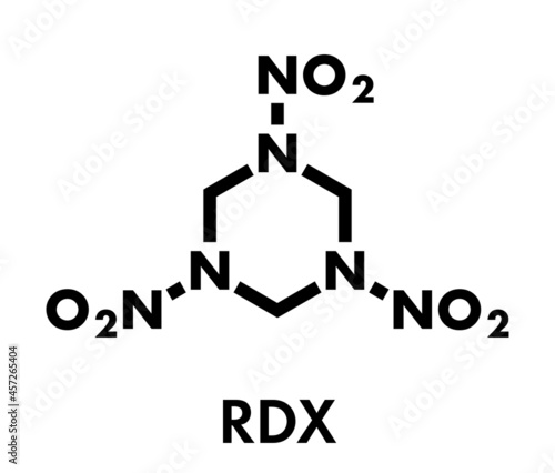 RDX (cyclotrimethylenetrinitramine) explosive molecule. Skeletal formula.