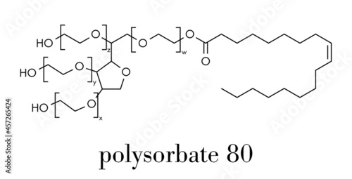 Polysorbate 80 surfactant and emulsifier molecule. Used in food (E433), cosmetics and medicines. Skeletal formula.
