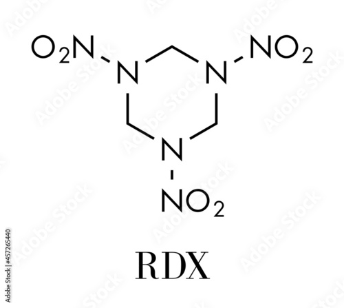 RDX (cyclotrimethylenetrinitramine) explosive molecule. Skeletal formula.