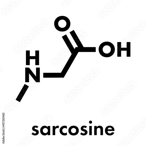 Sarcosine (N-methylglycine) molecule. Skeletal formula.