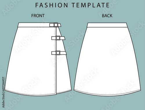 skirt front and back view. fashion flat sketch template