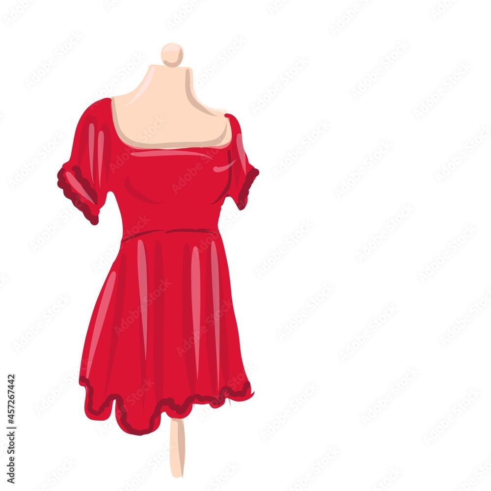Short Red dress on mannequin. The Perfect icon highlight for women‘s clothes shop, showroom. Short Red dress on mannequin. The Perfect icon highlight for women‘s clothes shop, showroom.
