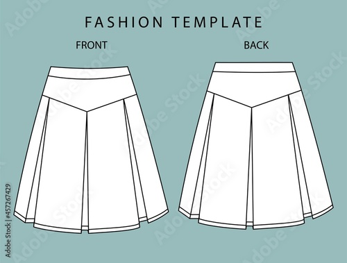 skirt front and back view. fashion flat sketch template