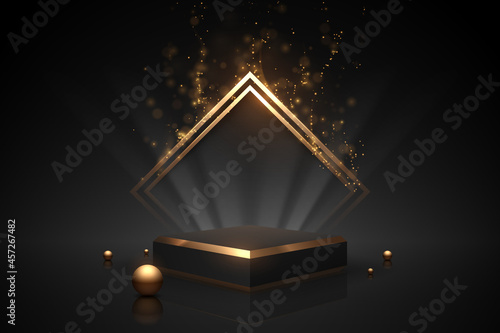 Black and gold podium with light effect