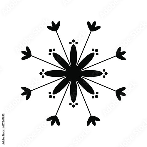 Black silhouette of a snowflake or flower isolated on a white background. Cute pattern for printing on T-shirts  cups. Vector.