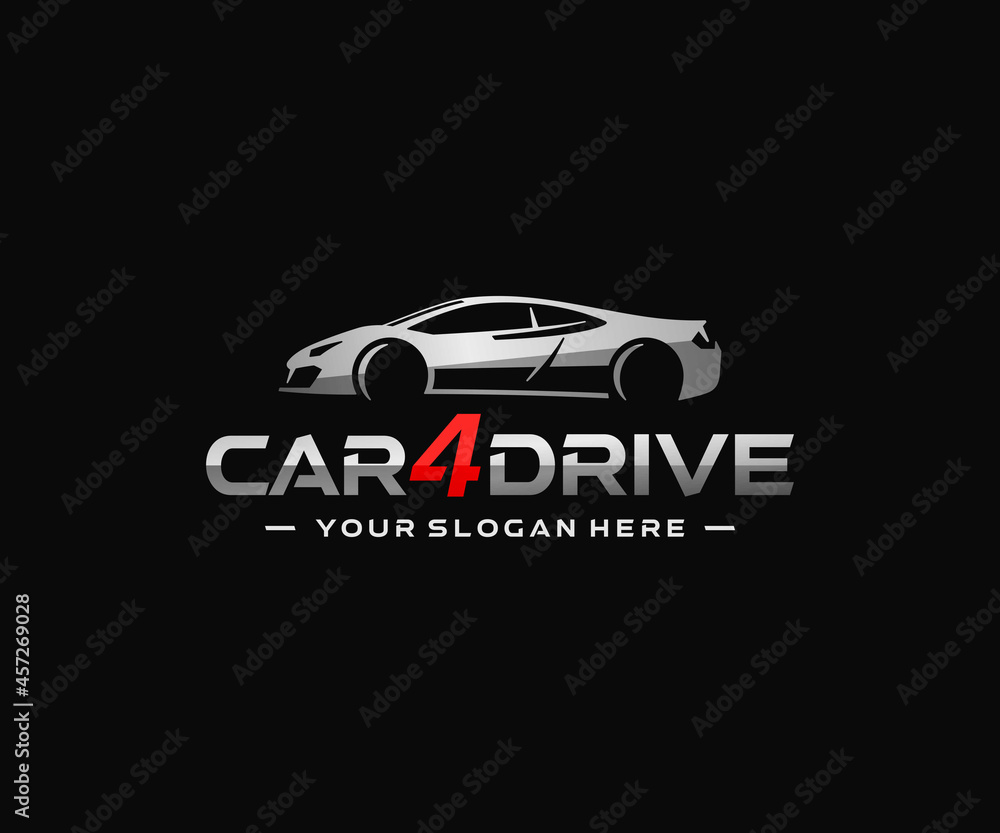 Fast luxury sports car logo design. Automotive car, sport vehicle silhouette vector design. Automobile dealer, car detailing logotype
