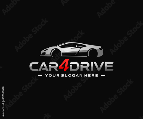 Fast luxury sports car logo design. Automotive car, sport vehicle silhouette vector design. Automobile dealer, car detailing logotype