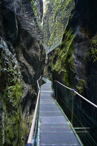 Iron walkway through a narrow gorge