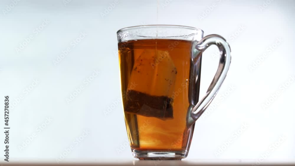 Brew black tea bags in a glass glass Brew black tea bags in a glass glass